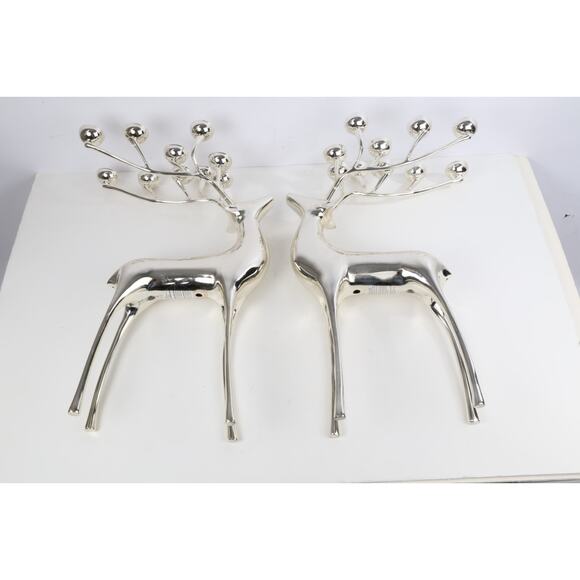 Set of 2 Pottery Barn Silver Reindeer 20” Candle Holder Christmas Décor Holiday - Picture 8 of 16